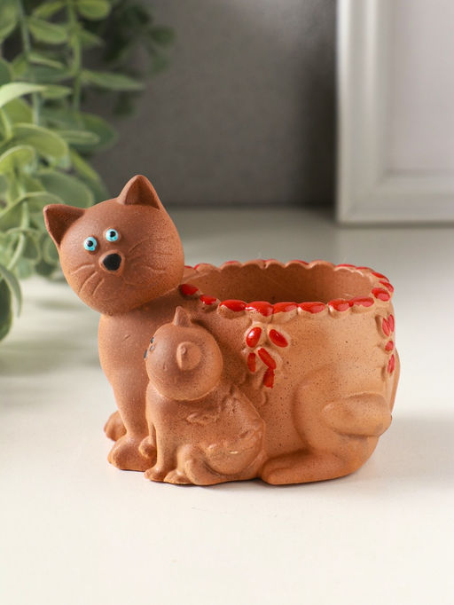 Подставка для мелочей Кошка с котенком 8?9?6 см, охра, гипс