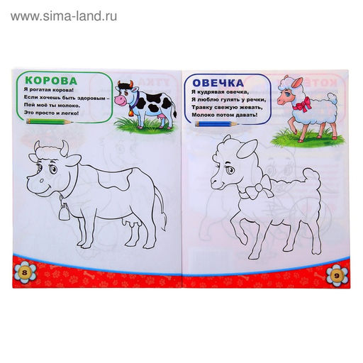 Цена за 3 шт. Раскраска детская «Домашние животные», 12 стр.