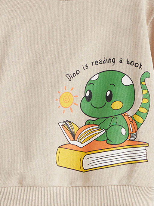 Bisiklet Yaka Bask?l? Erkek ?ocuk Sweatshirt