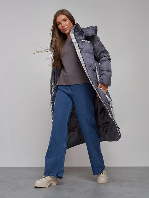 Пальто утепленное молодежное зимнее женское темно-фиолетового цвета 5873TF - Mtforce фото 20