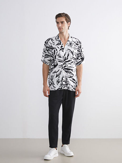 Slim Fit K?sa Kollu Desenli Erkek G?mlek