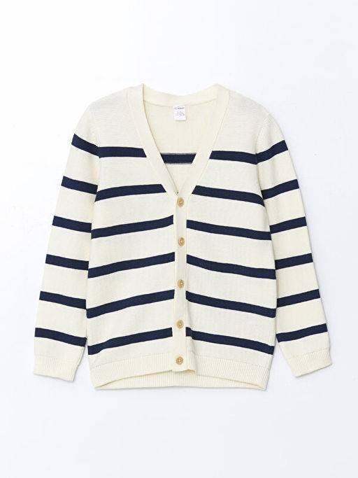 V Yaka ?izgili Erkek ?ocuk Triko H?rka