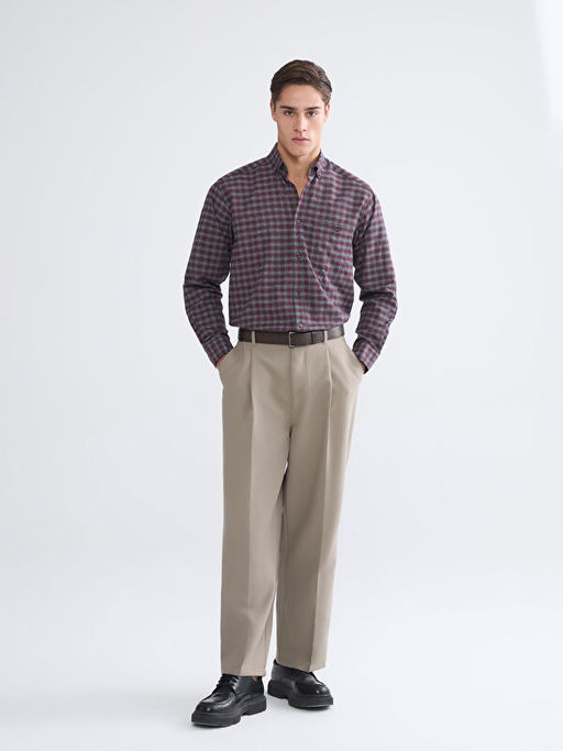 Regular Fit Uzun Kollu Ekose Gabardin Erkek G?mlek