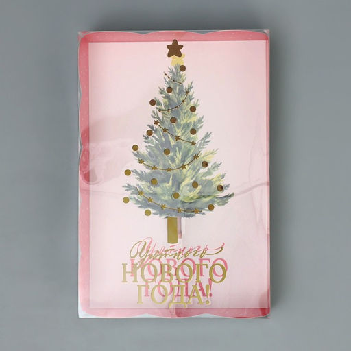 Цена за 5 шт. Коробка подарочная с пластиковой крышкой «Уютного Нового года!», 20×30×8 см