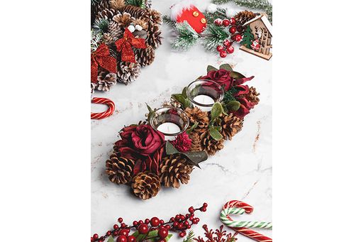 Новогоднее украшение подсвечник 33*15*8 см Санта на 2 свечи, прямоугольный