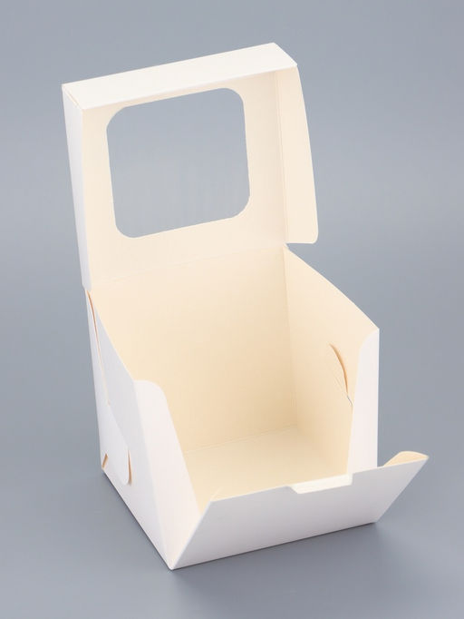 Цена за 50 шт. Коробка под 1 капкейк, белая, с ПВХ окном, 11×11×11.1 см