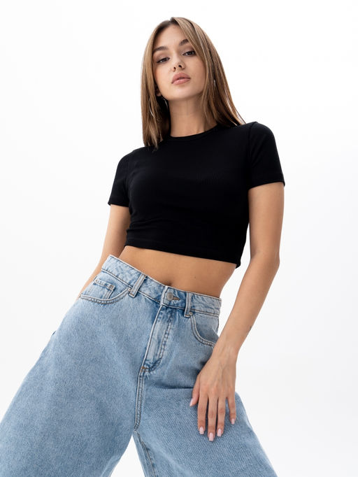 Кроп-топ в рубчиквискоза 95%, лайкра 5%,черный - Binita фото 2