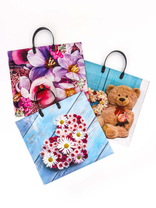 Цена за 10 шт. Пакет Ассорти цветы, полиэтиленовый с пластиковой ручкой, МИКС 100 мкм 38?35 см