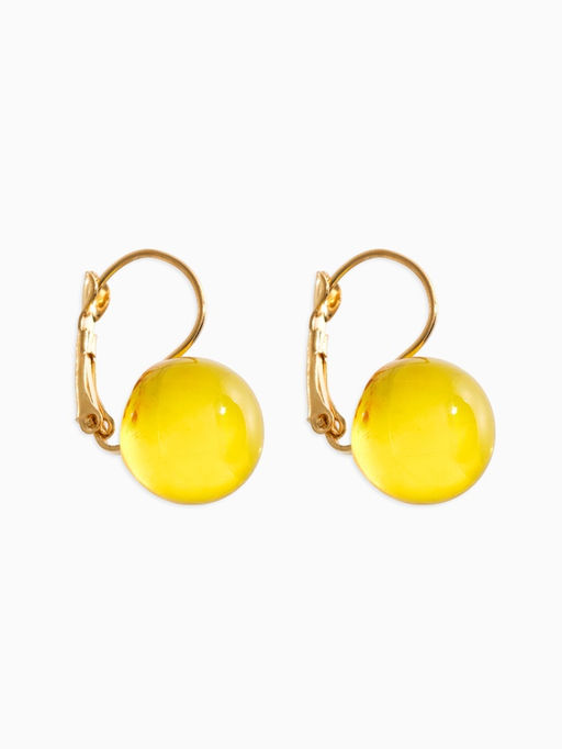 Серьги пластик "Шар №14", цвет янтарный в золоте