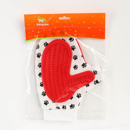 Рукавица-щетка для шерсти 25 х 13 см, красная - Пижон фото 5