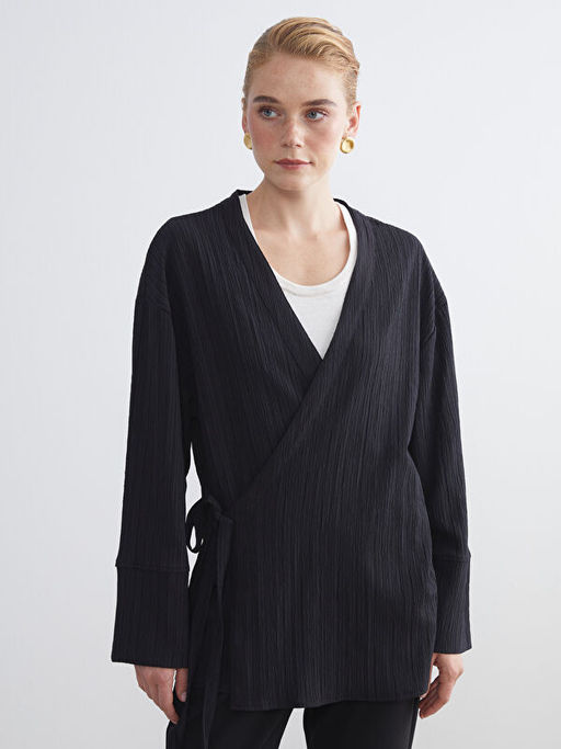 Kruvaze Yaka Dokulu Oversize Kad?n Kimono