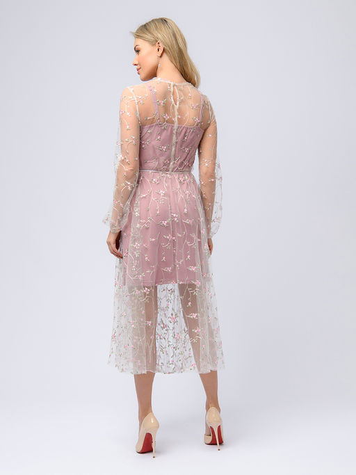 УЦЕНКА. Платье розового цвета длины миди с отделкой из фатина - 1001dress фото 7