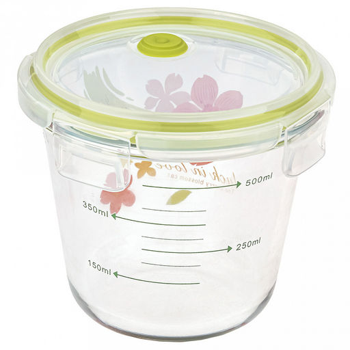 Лак ин лав (Luck in love) Контейнер стеклянный 700мл, д12,8см h10,6см, боросиликатное стекло, с деколью, с мерной шкалой, круглый, пластмассовая крышка с пароотводом, герметичная, с клипсами, с силиконовым уплотнителем (Китай) - Домашняя мода фото 2