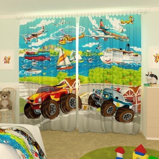 Детские фотошторы Весёлые машины Габардин/150 см/225 см