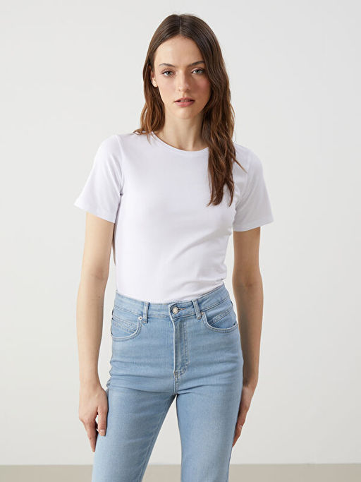 Bisiklet Yaka D?z K?sa Kollu Kad?n Ti??rt - Waikiki фото 4