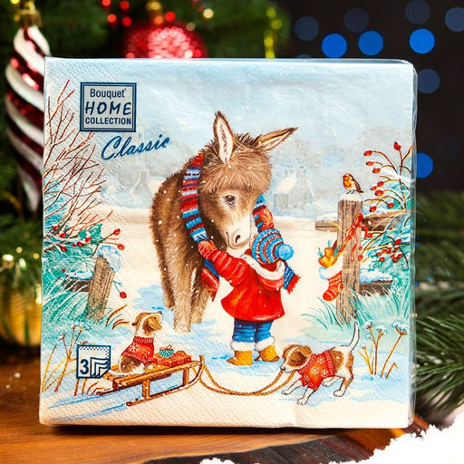 Цена за 2 шт. Салфетки новогодние бумажные Home Collection «Любимый друг», 3 слоя, 33х33 см, 20 шт
