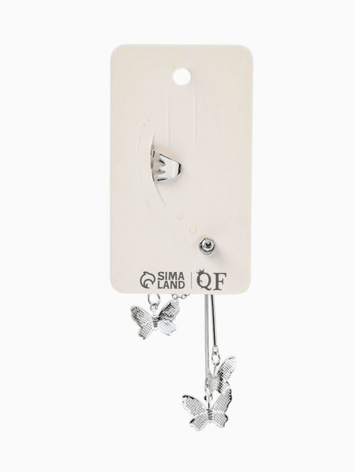 Серьга «Кафф» бабочка, цвет серебро