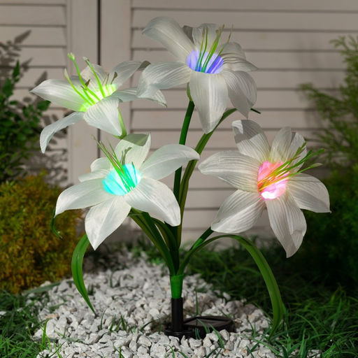 Садовый светильник на солнечной батарее Лилия белая, 80 см, 4 LED, свечение мульти (RGB) - Luazon lighting фото 2