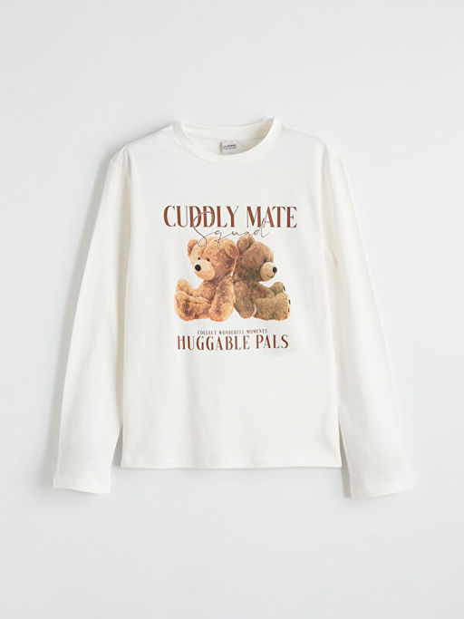 Bisiklet Yaka Bask?l? K?z ?ocuk Ti??rt