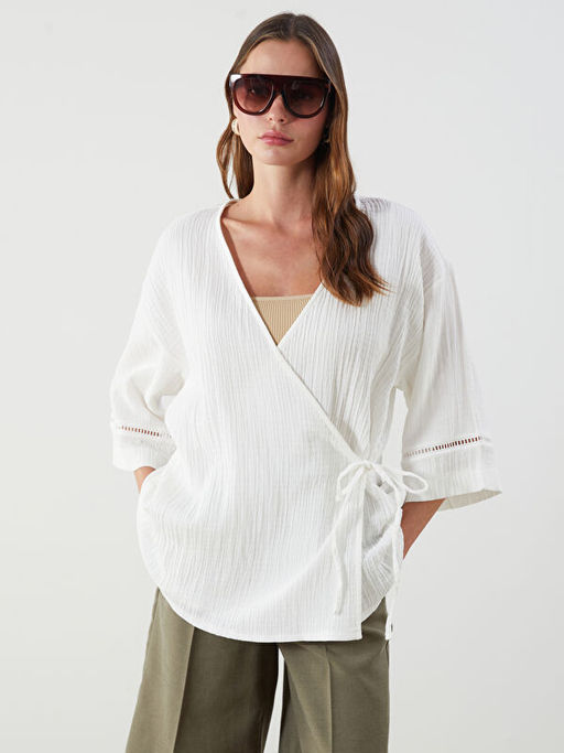 V Yaka Dokulu Oversize Kad?n Kimono