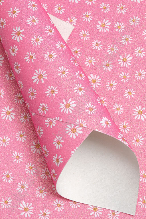 Кожзам с блестками "Ромашки" А4 (5 листов) SF-7235, розовый №4