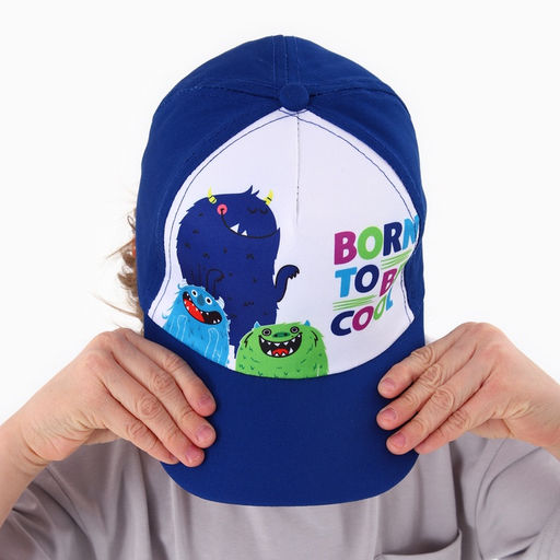 Кепка детская для мальчика Born to be cool, синяя, р-р 52-54, 5-7 лет