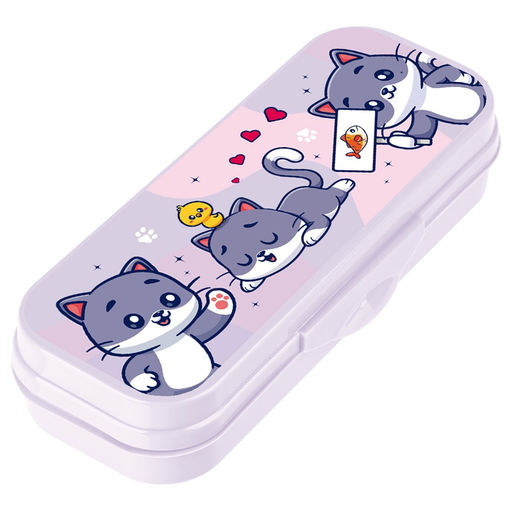 Пенал-футляр "Котики" сиреневый, 215*90*43 (ПН-31462, СТАММ) пластик