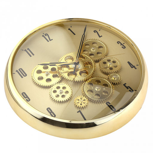 Часы настенные Золотой век времени д32-35см, h6,2см, циферблат Шестеренки вращающиеся, золотой; цифры арабские, черный; корпус пластик, золотой; выпуклое стекло, в коробке (Китай) - Домашняя мода фото 2
