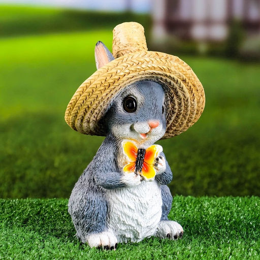 Садовая фигура из полистоуна Зайка в соломенной шляпе с бабочкой, 19?12?14 см, МИКС