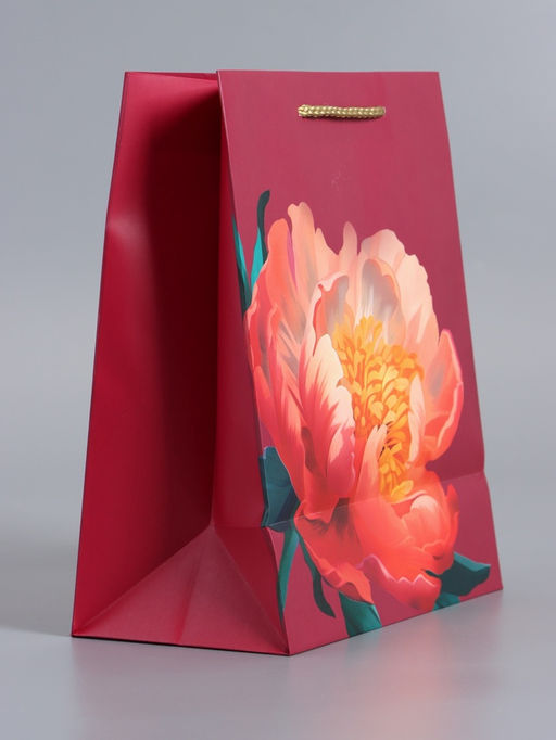 Пакет подарочный ламинированный «Пион», бордовый, 18×22.3×10 см