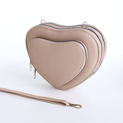 Сумка женская кросс-боди на молнии, в форме сердца, 20×5×16 см, бежевая