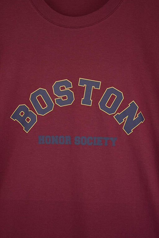 Bordo Oversize/Geni_ Kesim Bisiklet Yaka K_sa Kollu Yaz_ Bask_l_ T-Shirt TMNSS21TS1217 - Trendyolmilla фото 2