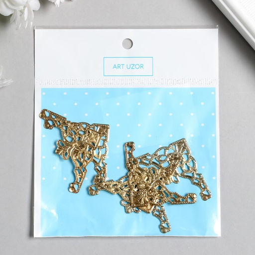 Цена за 2 шт. Декор металлический «Узорный уголок» набор 6 шт. золото 3.5×3.5 см