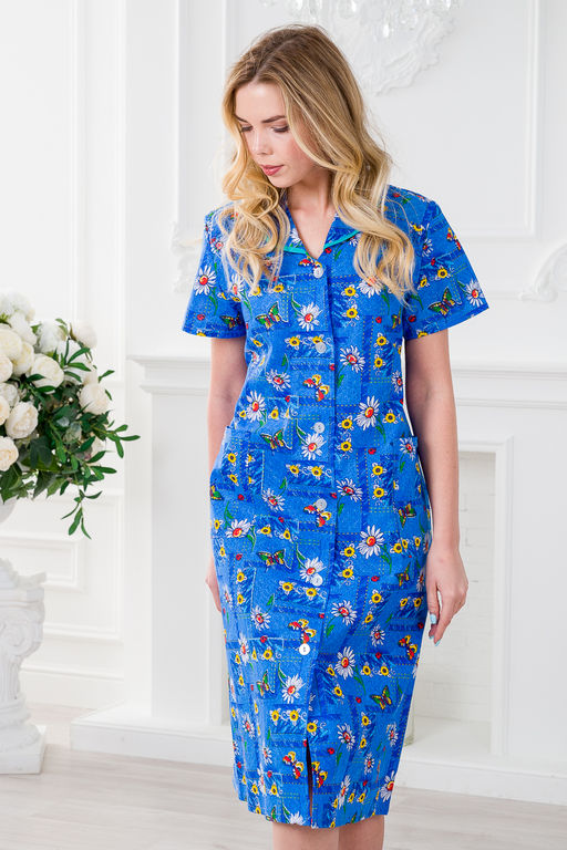 Халат женский из бязи Ирина голубой макси