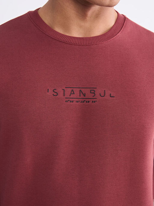 Bisiklet Yaka Bask?l? Erkek Sweatshirt