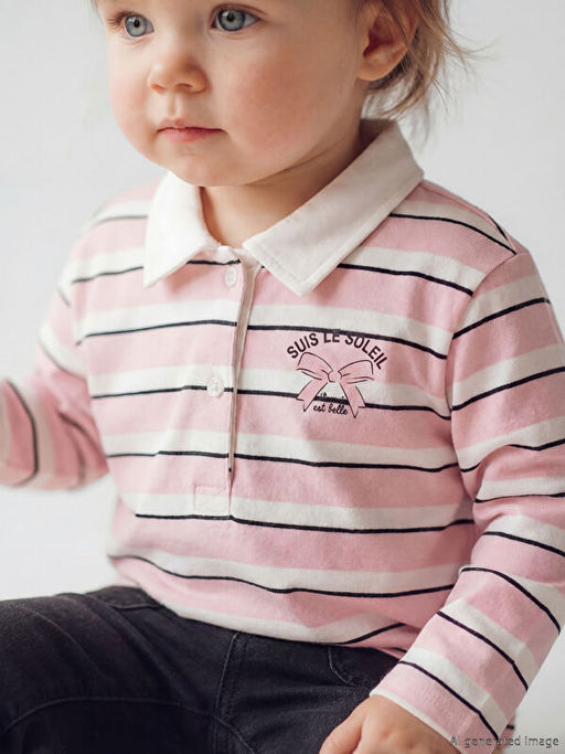 Polo Yaka ?izgili K?z Bebek Ti??rt