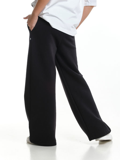 Брюки для девочки с карманами утепленные с начесом классические 22-7347 черный - Mini maxi фото 7