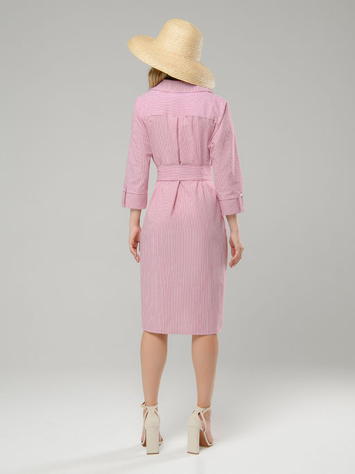 Платье белое в красную полоску длины миди с отложным воротником - 1001dress фото 4