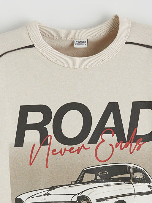 Bisiklet Yaka Bask?l? Erkek ?ocuk Sweatshirt