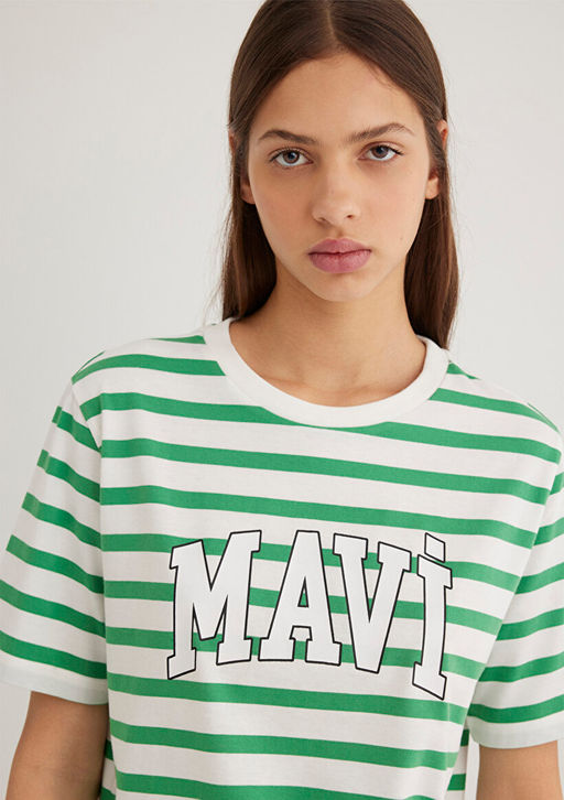 Mavi Logo Bask?l? Yesil Cizgili Tisort  фото 5