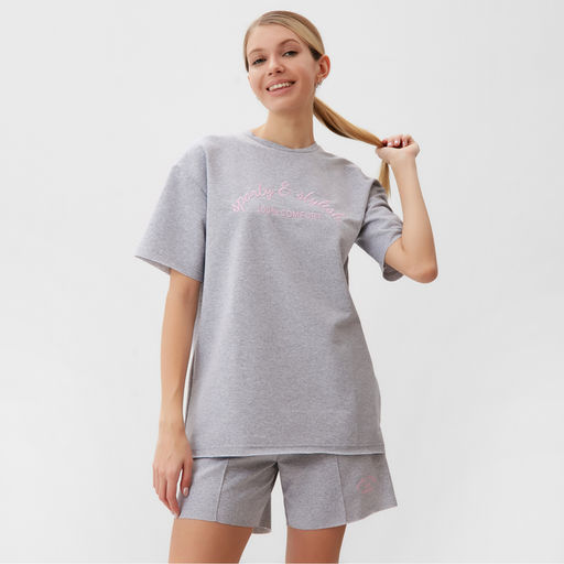 Костюм женский (футболка, шорты) MINAKU: SPORTY & STYLISH, светло-серый, размер 46
