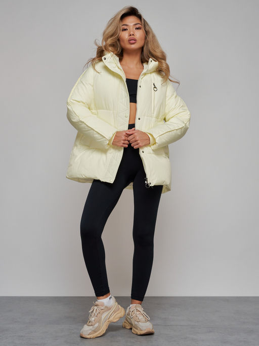 Зимняя женская куртка модная с капюшоном светло-желтого цвета 52308SJ - HULDLUCK фото 19