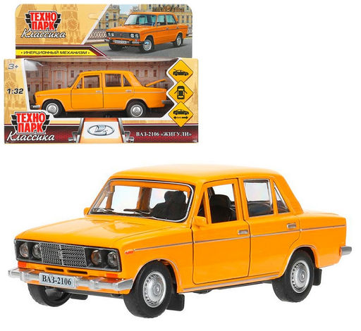 Технопарк. ВАЗ-2106 "Жигули" 13 см, металл, двери, багаж, оранжевый, в кор. арт.2106-132-OR