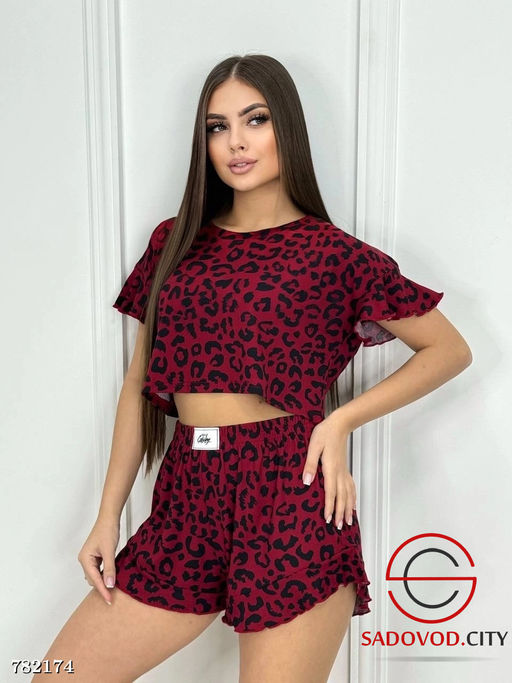 Женская пижама с шортами леопард