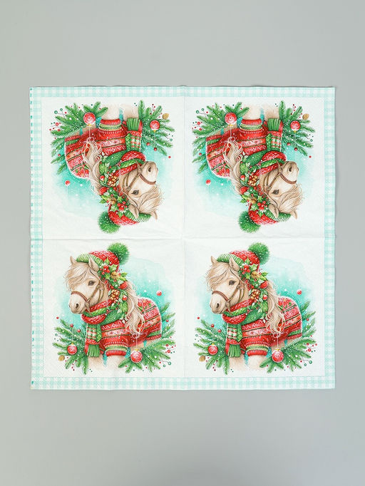 Цена за 3 шт. Салфетки бумажные трёхслойные Новогодний пони, 33?33, 20 шт.