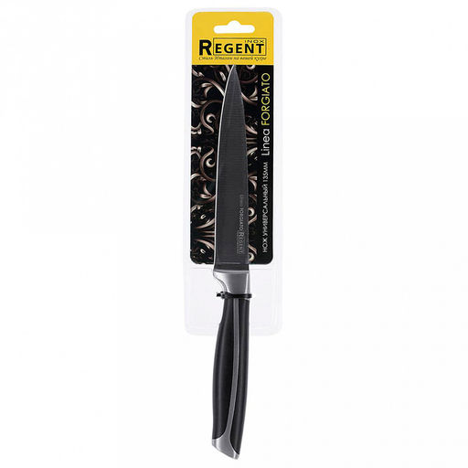 Нож универсальный Linea FORGIATO 13,5см из нержавеющей стали, ширина 6см, длина 24см, толщина лезвия 2,5мм, кованная ручка с АБС пластиком, ПВХ чехол-подвес, Regent (Китай) - Домашняя мода фото 2
