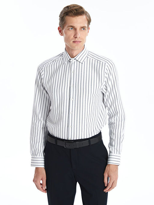 Slim Fit Uzun Kollu ?izgili Arm?rl? Erkek G?mlek