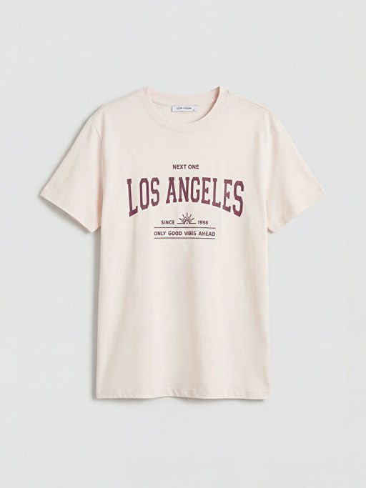 Bisiklet Yaka Los Angeles Bask?l? Kad?n Ti??rt