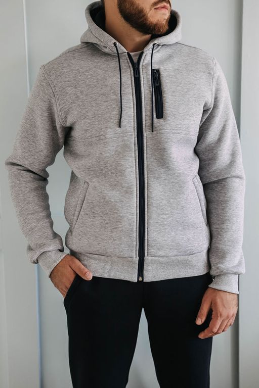 утепленный Спортивный костюм М-1617: Футер 3-х ниточный Серый меланж / Тёмно-синий - Relay фото 5