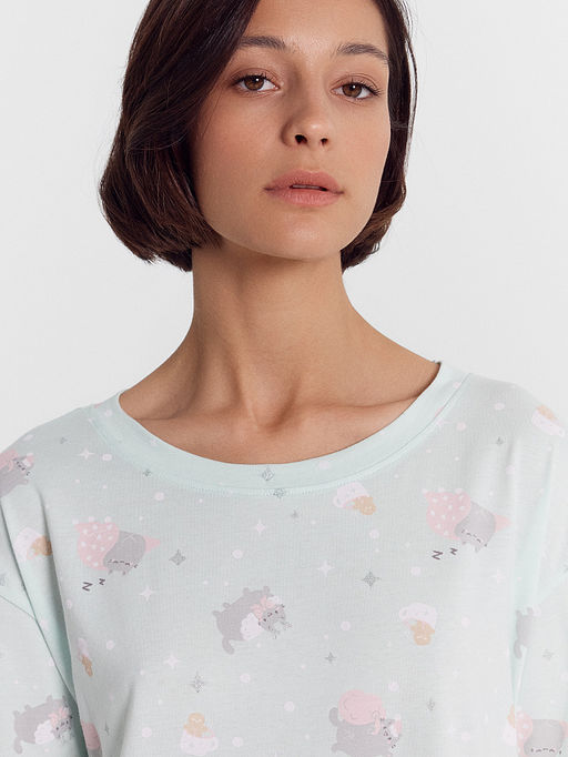 Сорочка ночная женская мятная с котиками - Mark formelle фото 4